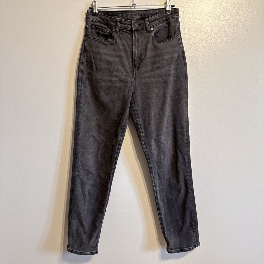 American Eagle Mom Jeans Black High Rise Stretch Denim Size 6
